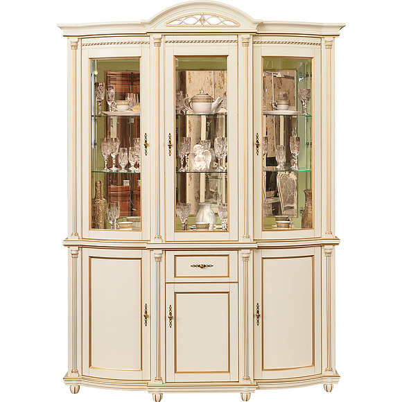 Шкаф с витриной «Валенсия 3з» П244.11, Цвет: Античная темпера с золотом