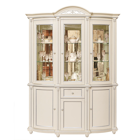 Шкаф с витриной «Валенсия 3з» П244.11, Цвет: Античная темпера с серебром