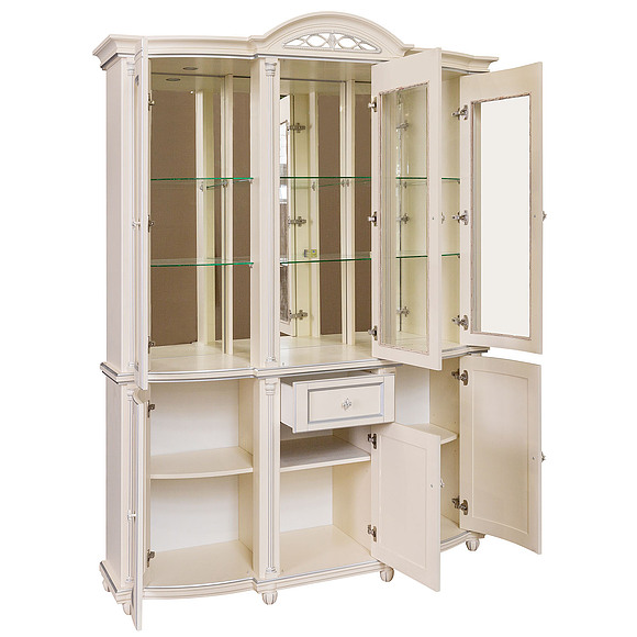 Шкаф с витриной «Валенсия 3з» П244.11, Цвет: Античная темпера с серебром