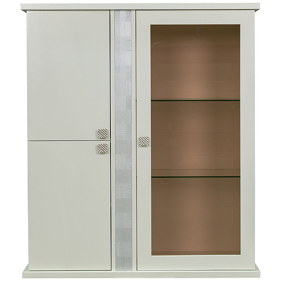 Шкаф комбинированный навесной «Тунис» П343.28Ш, Цвет: Слоновая кость с серебром