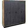 4-door wardrobe for clothes «Line», Color: Stone gray / Wotan Oak / Black, Dimension: 1852x585х2032 мм